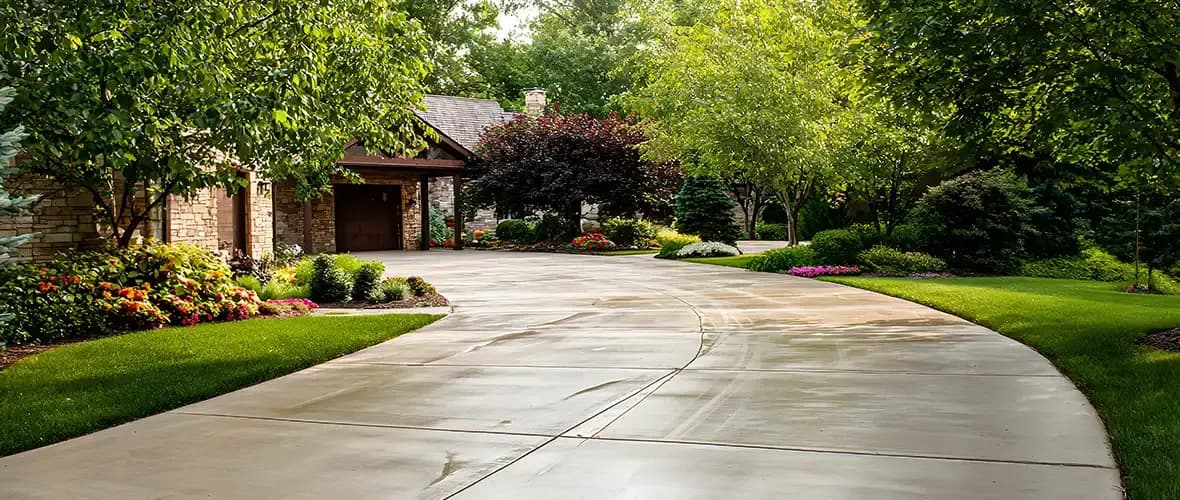 Smooth concrete driveway with defined edging| Material Masters Concrete