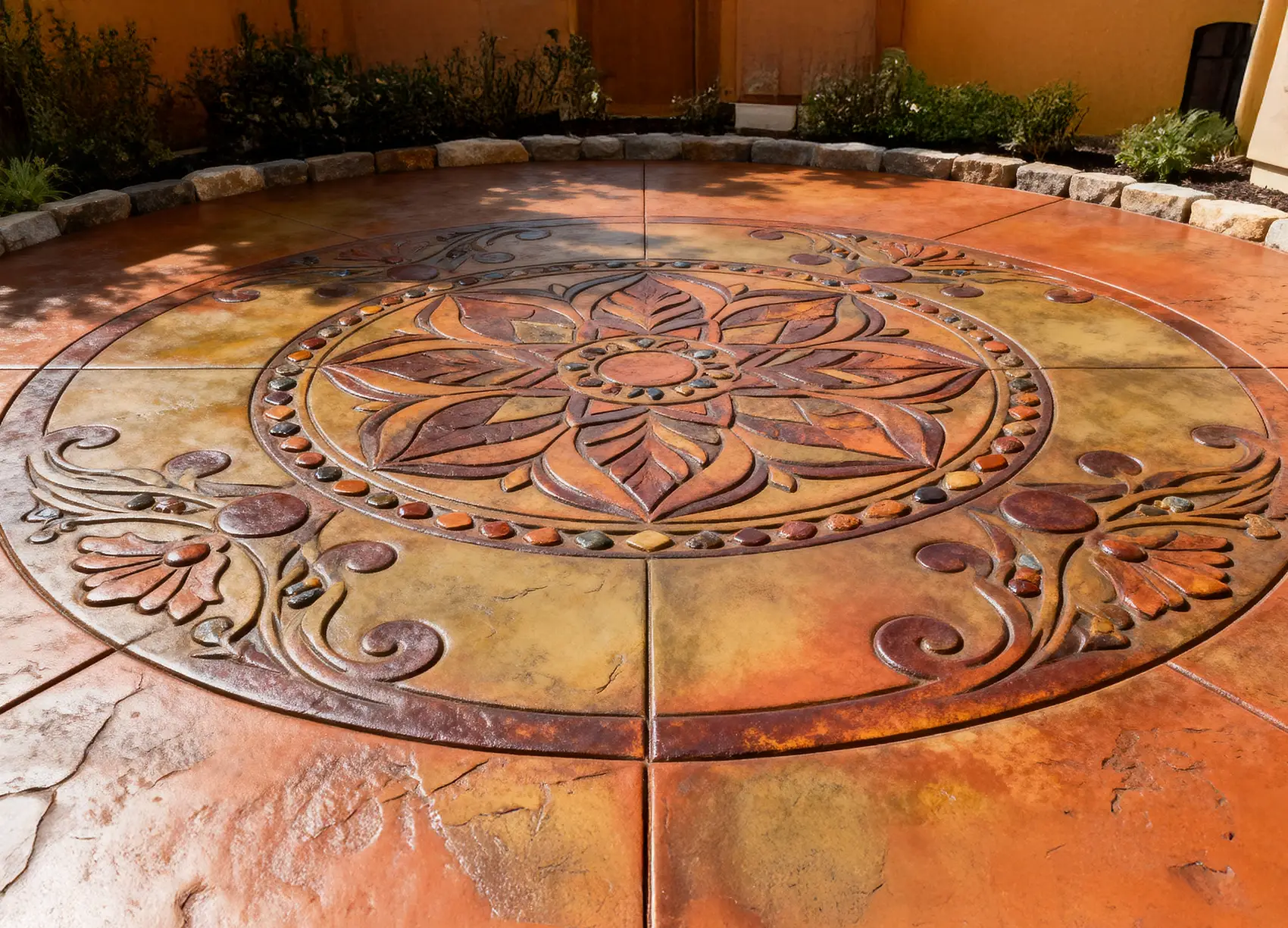 Stamped concrete patio cost per square foot in Olympia WA showing pattern and color options