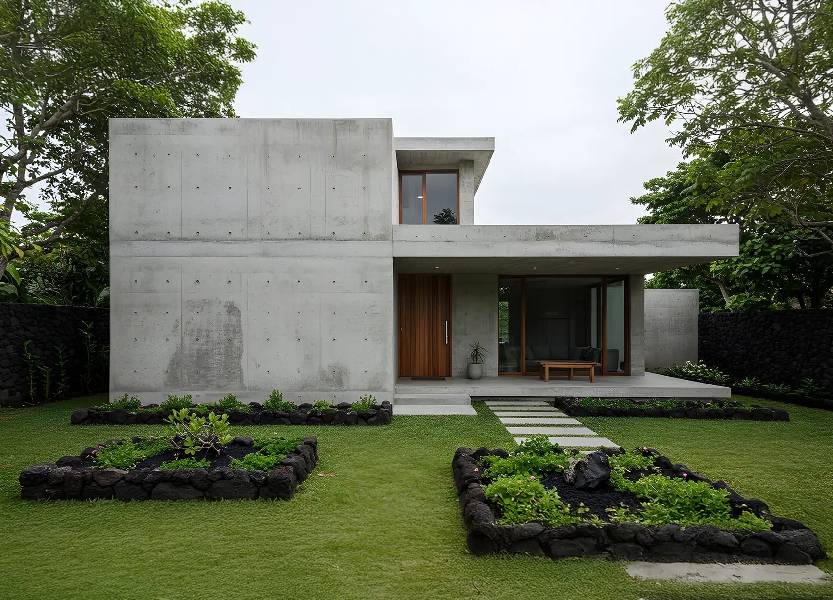 sustainable concrete house design with modern architecture and eco-friendly landscaping showcasing durable and energy-efficient construction